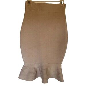 Women's Rayon Bandage Fishtail Skirt Bodycon Knee Lgth Skirt Sz Lg Flouncy Beige